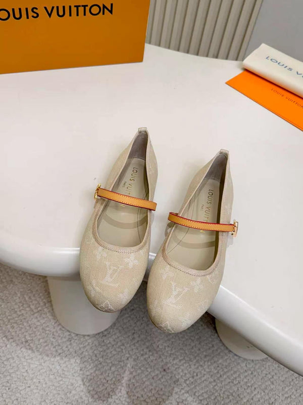 LV Monogram Kitten Ballet Flats Cream Canvas Leather 840351