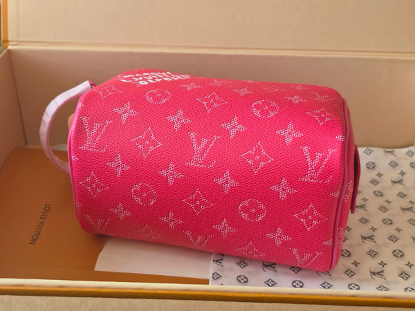 LV Monogram Zip Pouch 20cm Pink PVC & Leather Trim 292017