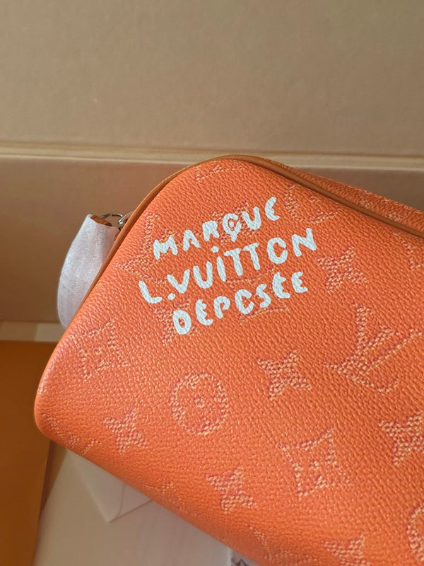 LV Monogram Zip Pouch 20cm Orange PVC & Leather Trim 292016