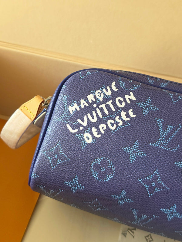 LV Monogram Zip Pouch 20cm Blue PVC & Leather Trim 292013
