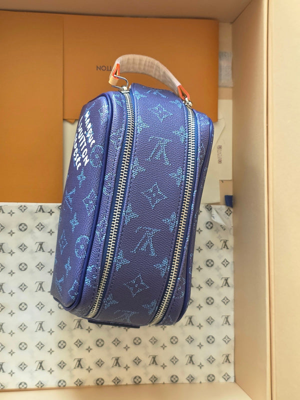 LV Monogram Zip Pouch 20cm Blue PVC & Leather Trim 292013
