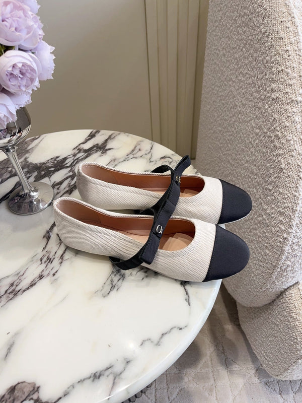 GR Mary Jane Flats Black Cream Lambskin & Fabric 851888