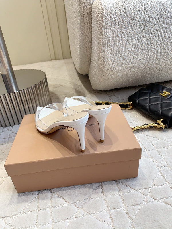 GR Pointed-Toe Mule Sandals 8.5cm White Patent Cowhide & PVC 854877