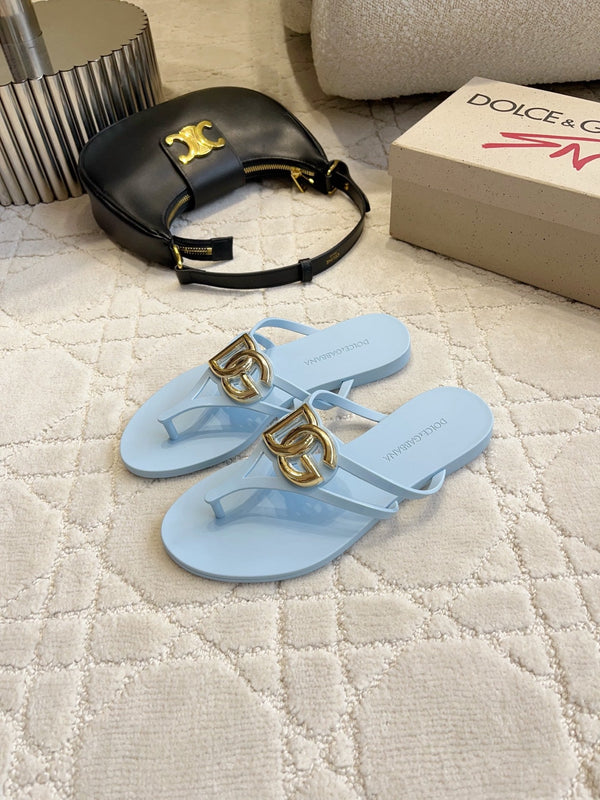 DG Logo Jelly Thong Sandals Blue Rubber 851866