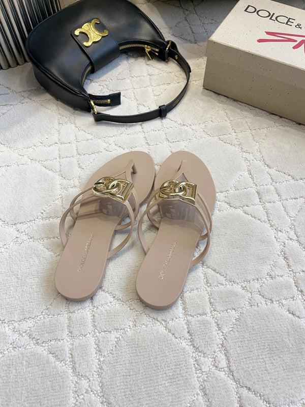 DG Logo Jelly Thong Sandals Light Brown Rubber 851865