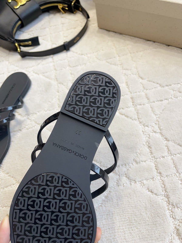 DG Logo Jelly Thong Sandals Black Rubber 851864