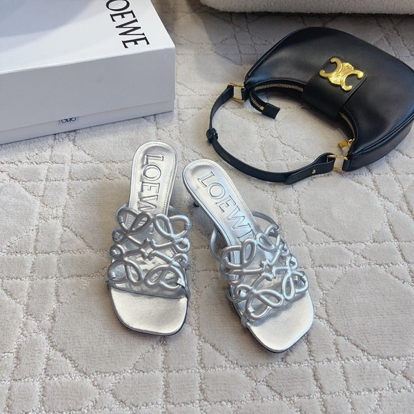 Loew Woven Square-Toe Sandals 3.5cm Silver Metallic Lambskin 851676