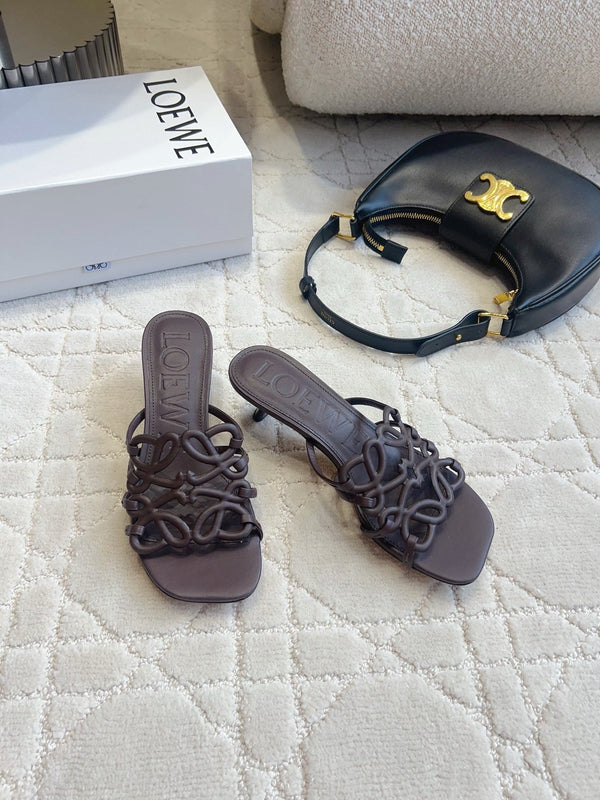 Loew Woven Square-Toe Sandals 3.5cm Deep Chocolate Lambskin 851670
