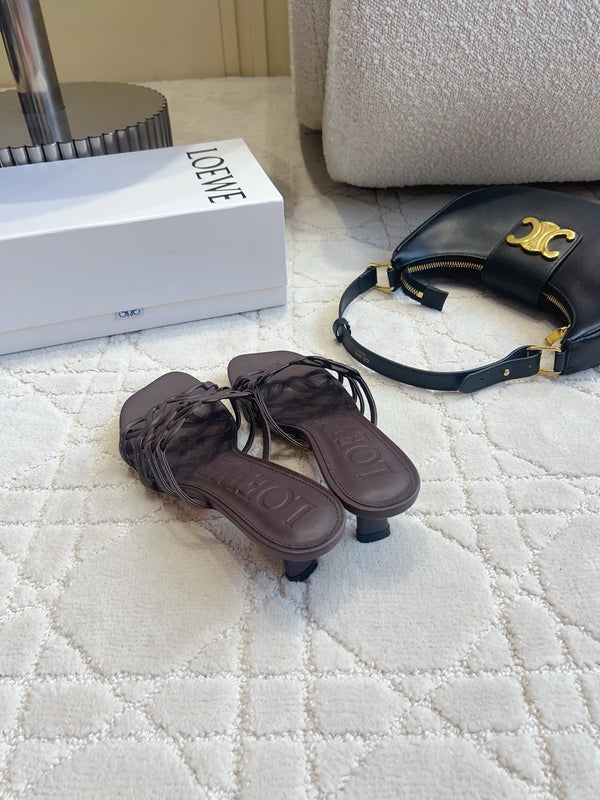 Loew Woven Square-Toe Sandals 3.5cm Deep Chocolate Lambskin 851670