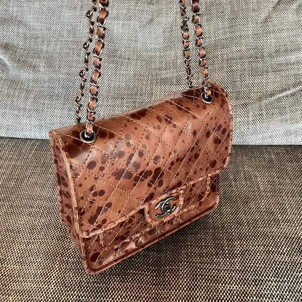CC Vintage CC Flap Bag 26cm Brown Tortoiseshell Synthetic Leather