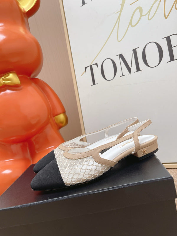 CC Slingback Flats Black Beige Mesh Fabric 854588