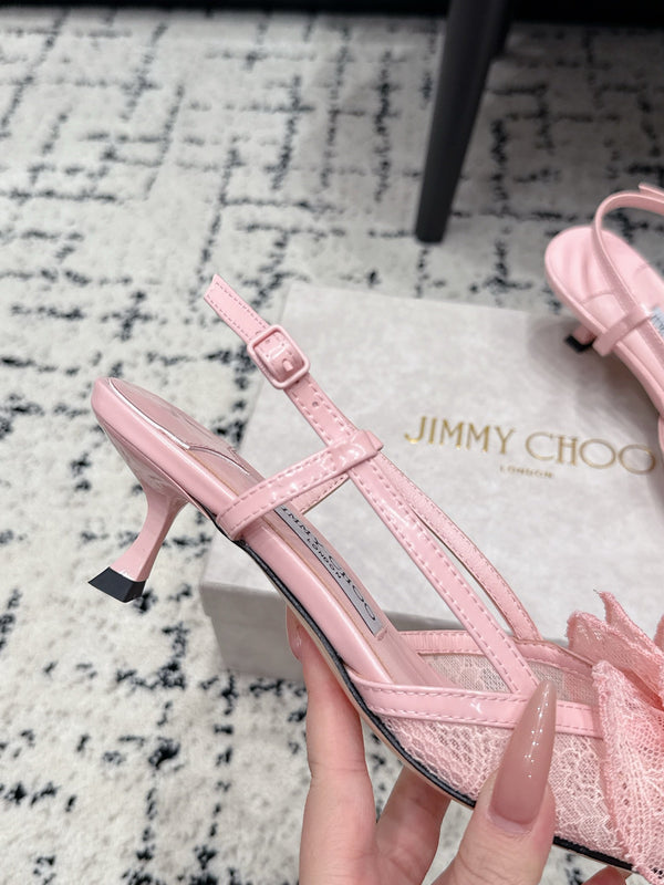 JC Mimmi Slingback Pumps Floral Appliqué 5.5cm Pink Lace 858431