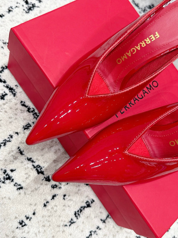 FG Itaca Pointed Toe Mules 9.5cm Red Patent Leather 858411