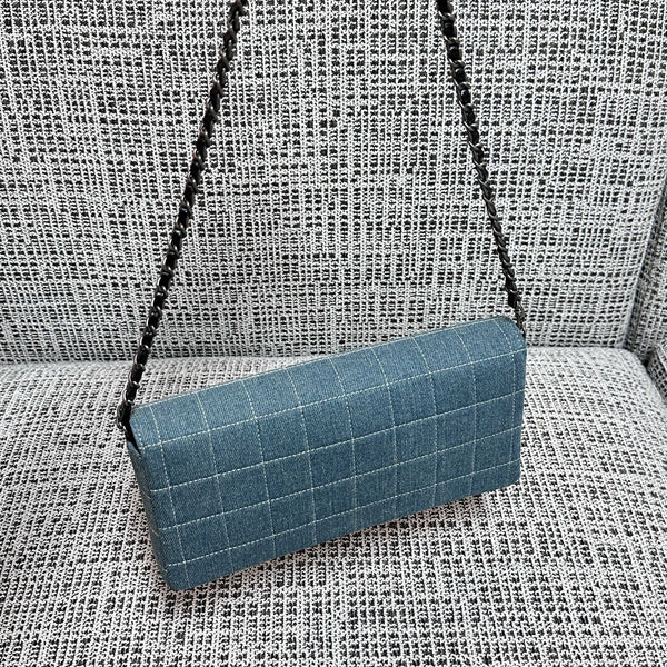 CC East-West Flap Bag 26cm Blue Plaid Denim
