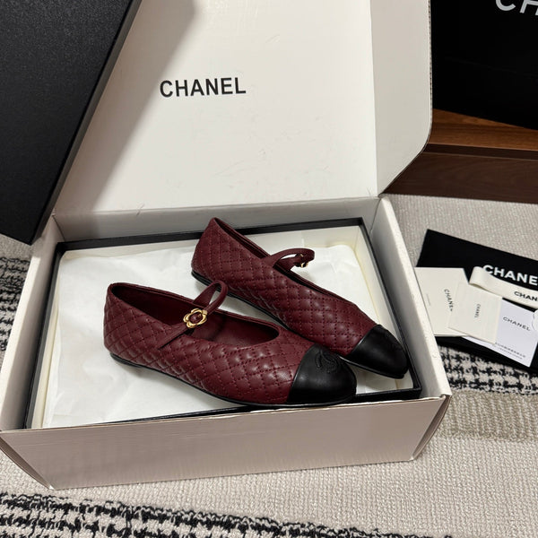 CC 25SS Mary Jane Quilted Burgundy Black Lambskin Leather 862427