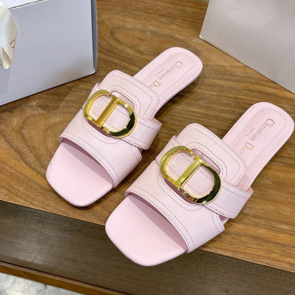 CD Montaigne Slides Buckle Pink Calfskin Leather 862364