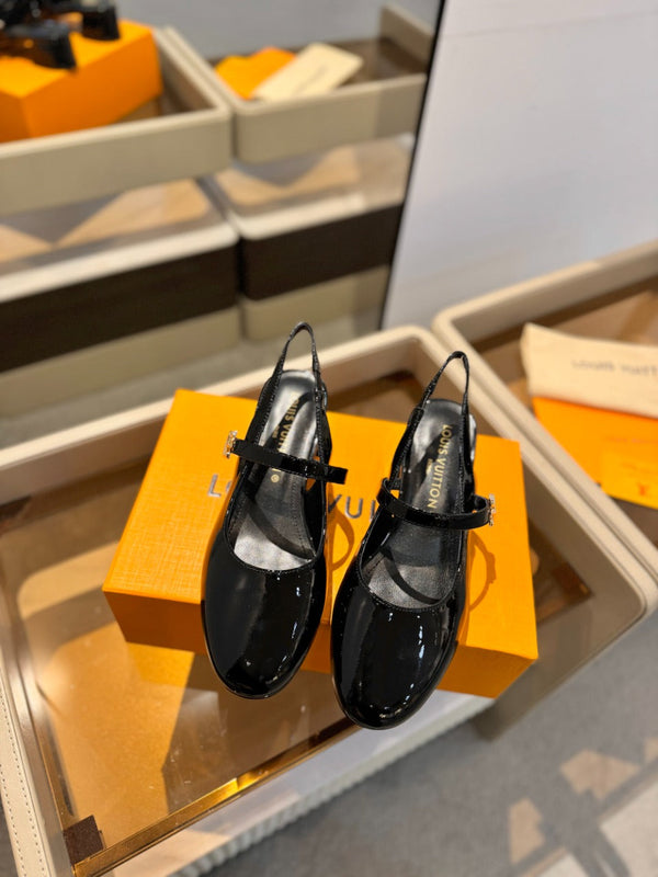 LV Romy Slingback Pumps Black Patent Leather 893596