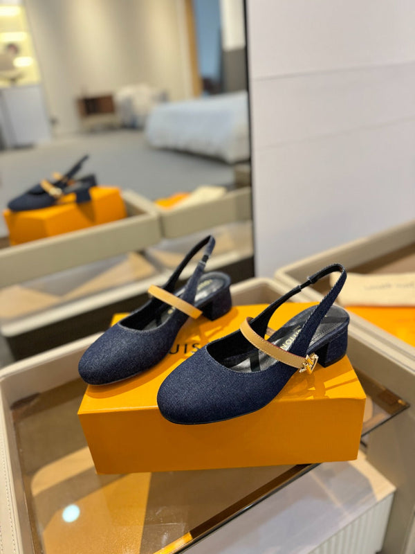 LV Romy Slingback Pumps Blue Denim 893591