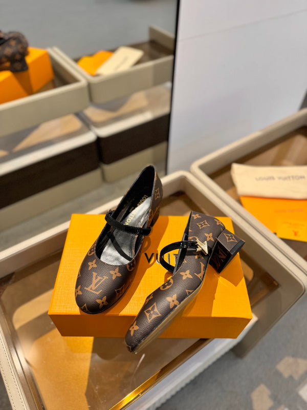 LV Romy Mary Jane Pumps Brown Monogram Leather 893584