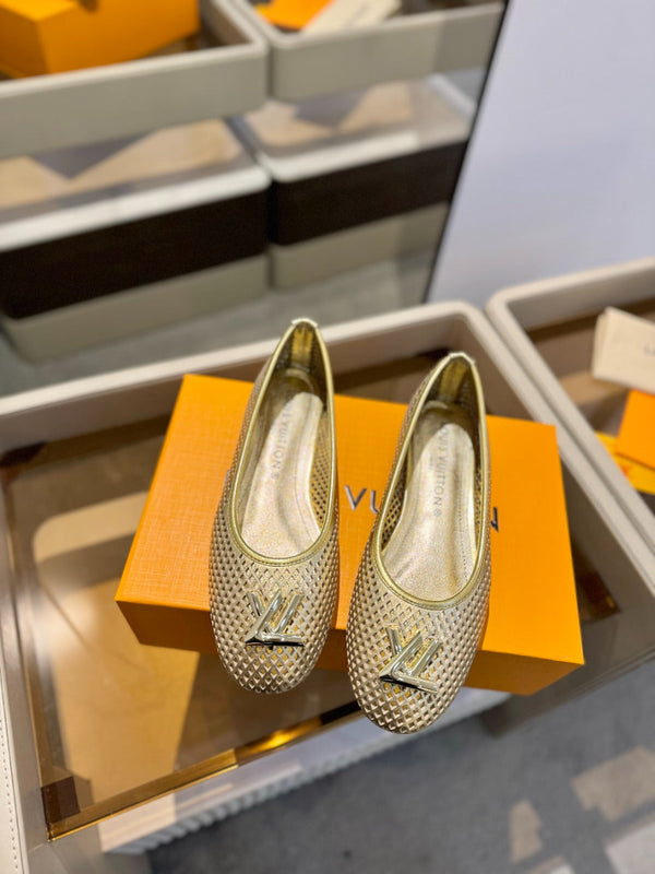LV Shake Perforated Ballet Flats Gold Calfskin 893575
