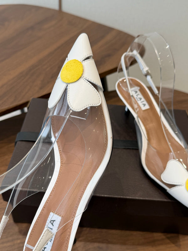 Alaia Round Flower Slingback Pumps 55mm Cowhide Clear PVC 889943