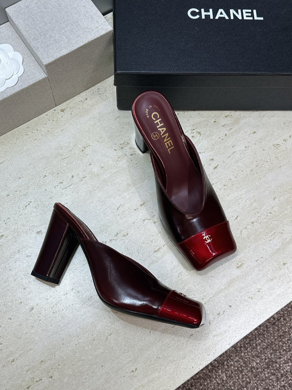 CC Cap Toe Mules 90mm Burgundy Patent Leather 896856