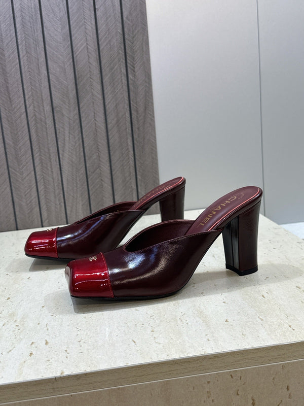 CC Cap Toe Mules 90mm Burgundy Patent Leather 896856