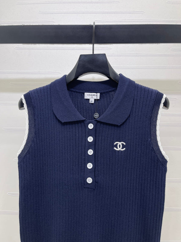 CC Sleeveless Polo Knit Top Wool 406473