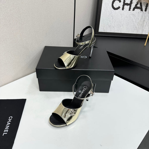 CC Slingback Heel Sandals Gold Mirror Leather 925714