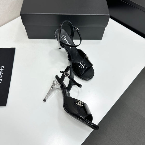 CC Slingback Heel Sandals Black Patent Leather 925713