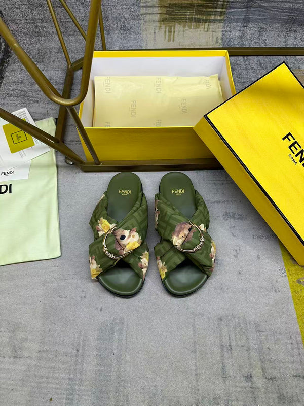 FF Feel Slides Green Multicolor Printed Canvas 928522