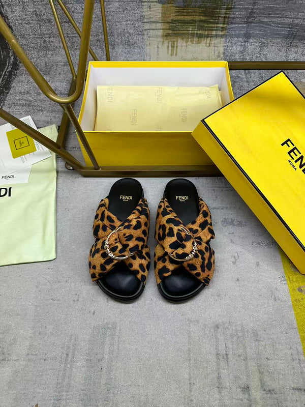 FF Feel Slides Black Brown Printed Canvas 928520