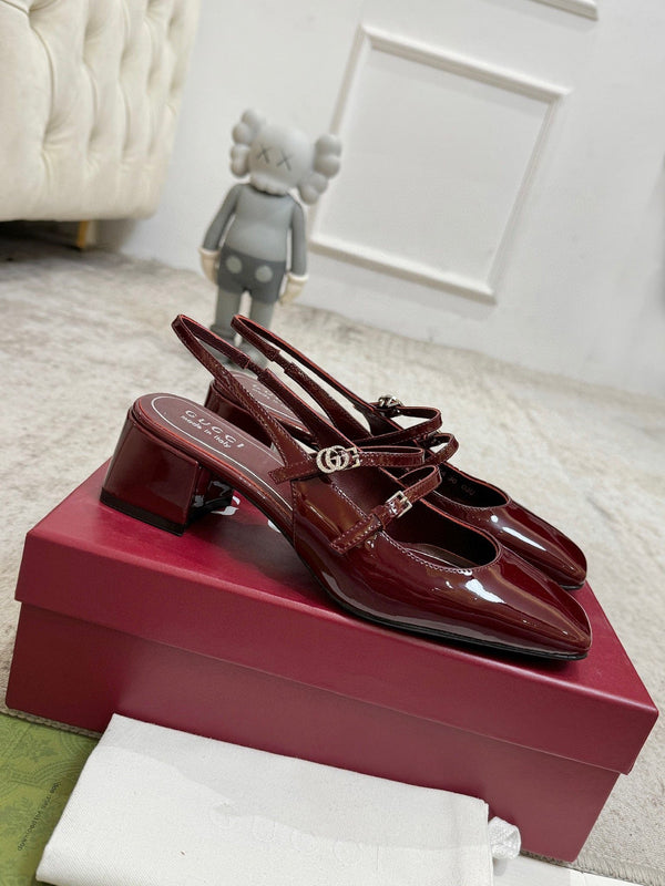 GG Double G Slingback Pumps 3.5cm Burgundy Patent Leather 929218