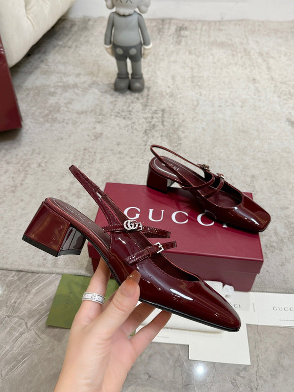 GG Double G Slingback Pumps 3.5cm Burgundy Patent Leather 929218