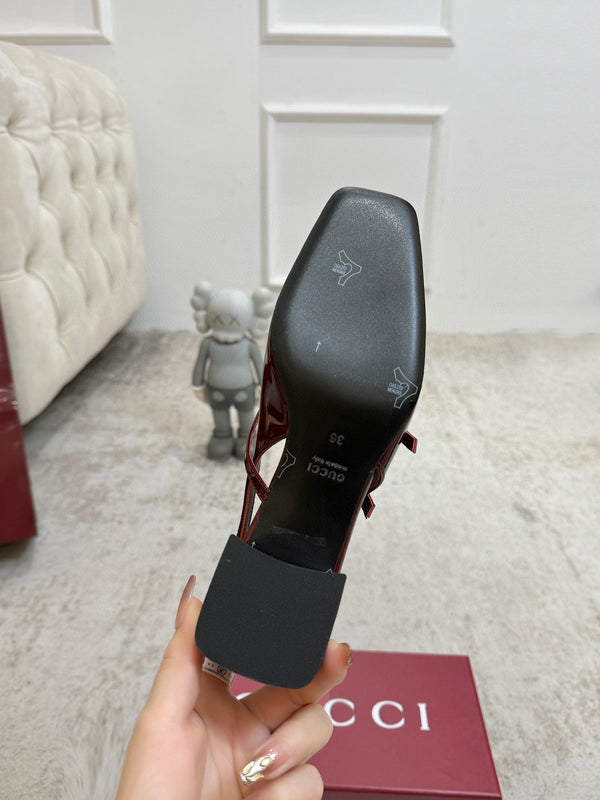 GG Double G Slingback Pumps 3.5cm Burgundy Patent Leather 929218