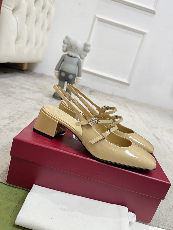 GG Double G Slingback Pumps 3.5cm Beige Patent Leather 929217