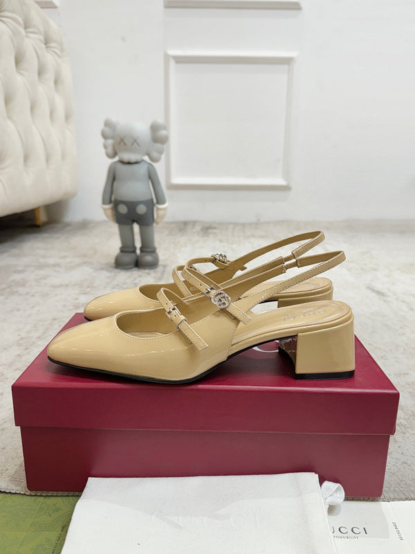 GG Double G Slingback Pumps 3.5cm Beige Patent Leather 929217