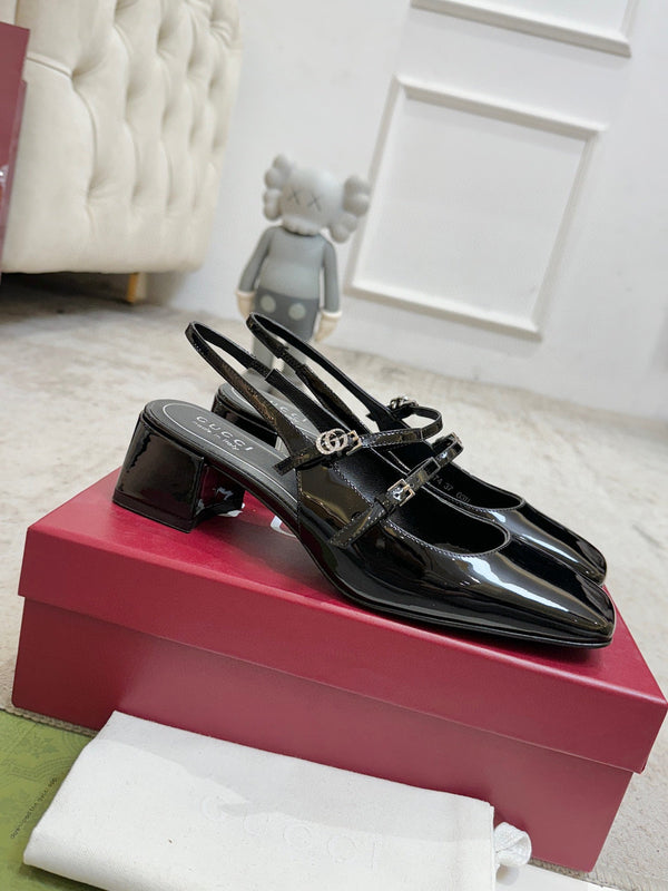 GG Double G Slingback Pumps 3.5cm Black Patent Leather 929216