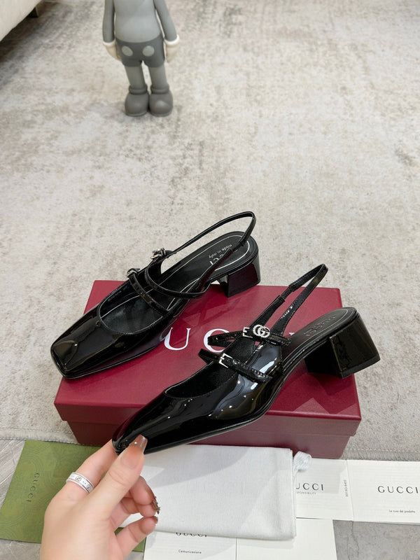 GG Double G Slingback Pumps 3.5cm Black Patent Leather 929216