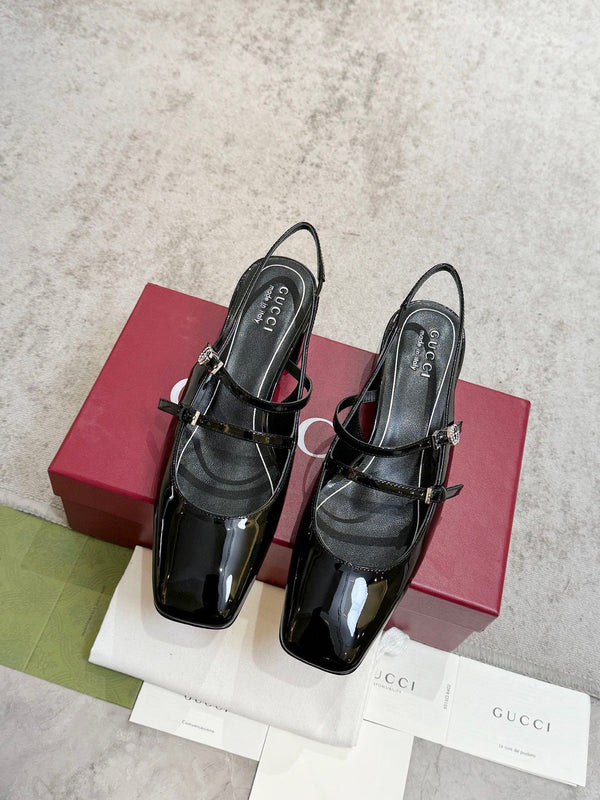 GG Double G Slingback Pumps 3.5cm Black Patent Leather 929216