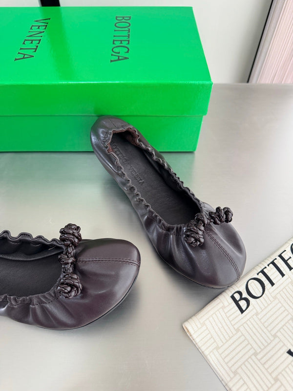 BV Fantasmina Knot Ballerina Flats Chocolate Leather 929575
