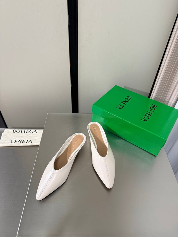 BV Vesta Mule Pumps 4cm White Leather 929506