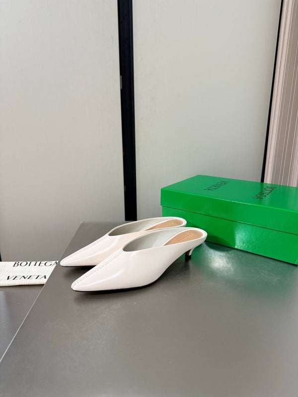 BV Vesta Mule Pumps 4cm White Leather 929506