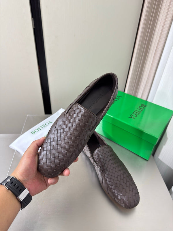 BV Palazzo Loafers Chocolate Intrecciato Leather 929489