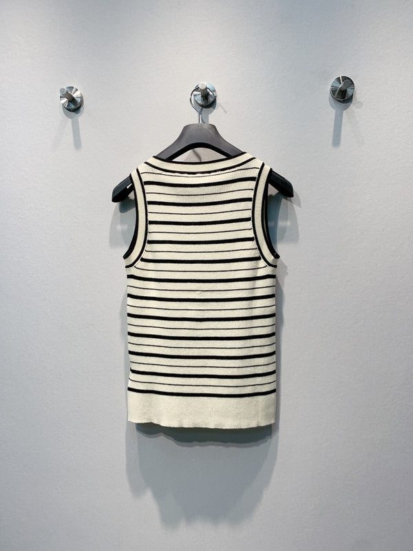CC Striped Ribbed Knit Tank Top White Black Silk 411316