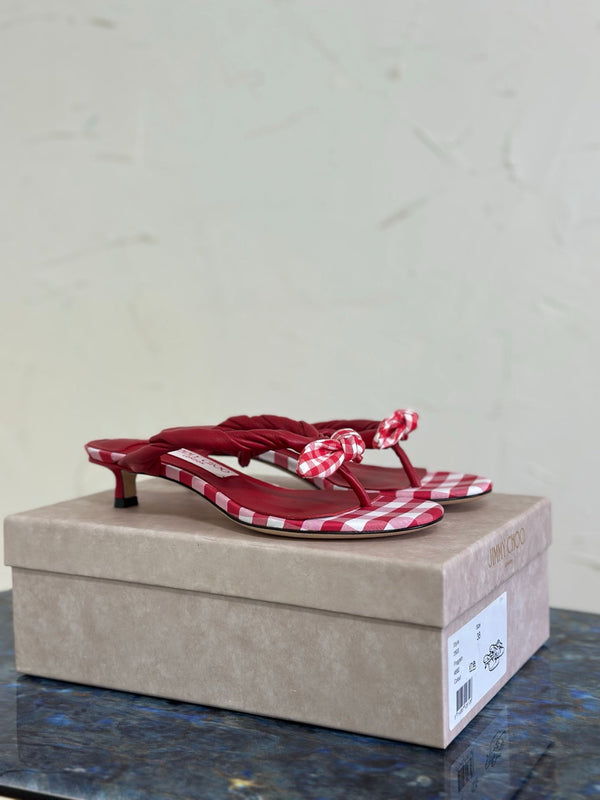 JC Liss 30MM Sandals Red Leather Fabric 929068