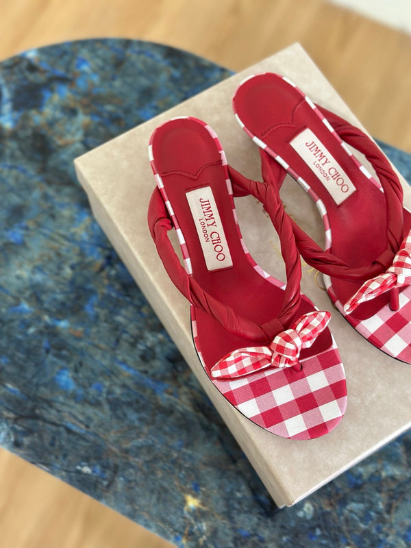 JC Liss 30MM Sandals Red Leather Fabric 929068