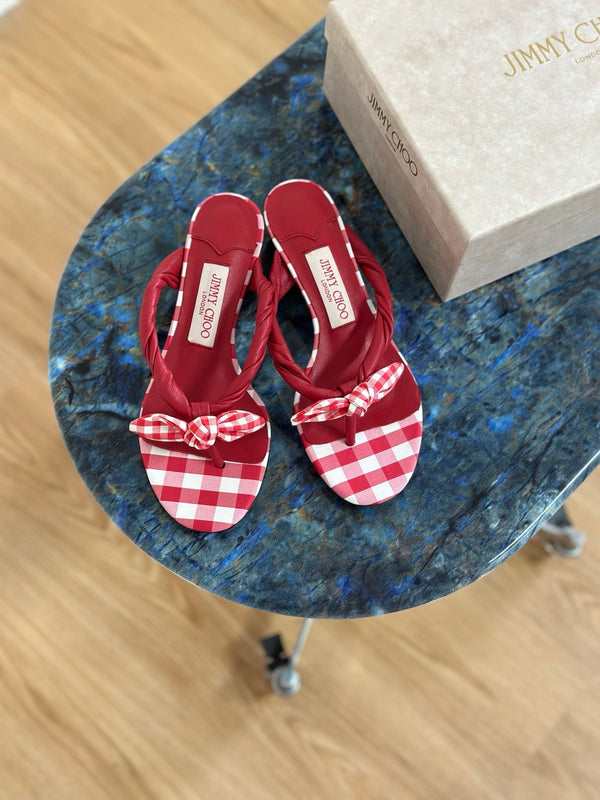 JC Liss 30MM Sandals Red Leather Fabric 929068