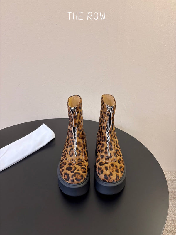 TR Platform Ankle Boots 4CM Brown Leopard Pony Hair Leather 933556
