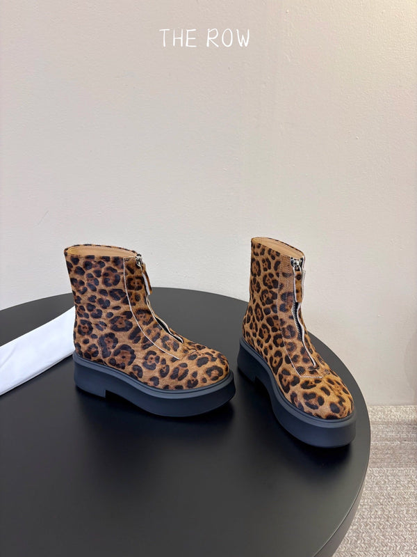 TR Platform Ankle Boots 4CM Brown Leopard Pony Hair Leather 933556